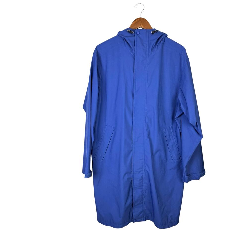 L.L. Bean Men's Royal Blue Hooded Mid Length Zip Up Rain Jacket